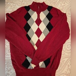 Lyle & Scott Red Argyle Zip-Up Sweater, 100% Cotton,  M